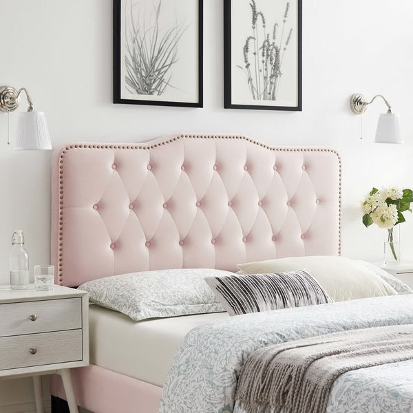 Modway Furniture Sophia Tufted Performance Velvet Headboard – Adjustable Glam for Full/Queen Beds in Elegant Pink MOD-6410-PNK
