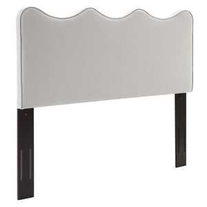 Modway Furniture Athena Performance Velvet Twin Headboard - Elegant Scalloped Design for Stylish Bedroom Comfort Light Gray MOD-6519-LGR