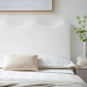 Modway Furniture Athena Performance Velvet Twin Headboard - Elegant Scalloped Design for Stylish Bedroom Comfort White MOD-6519-WHI