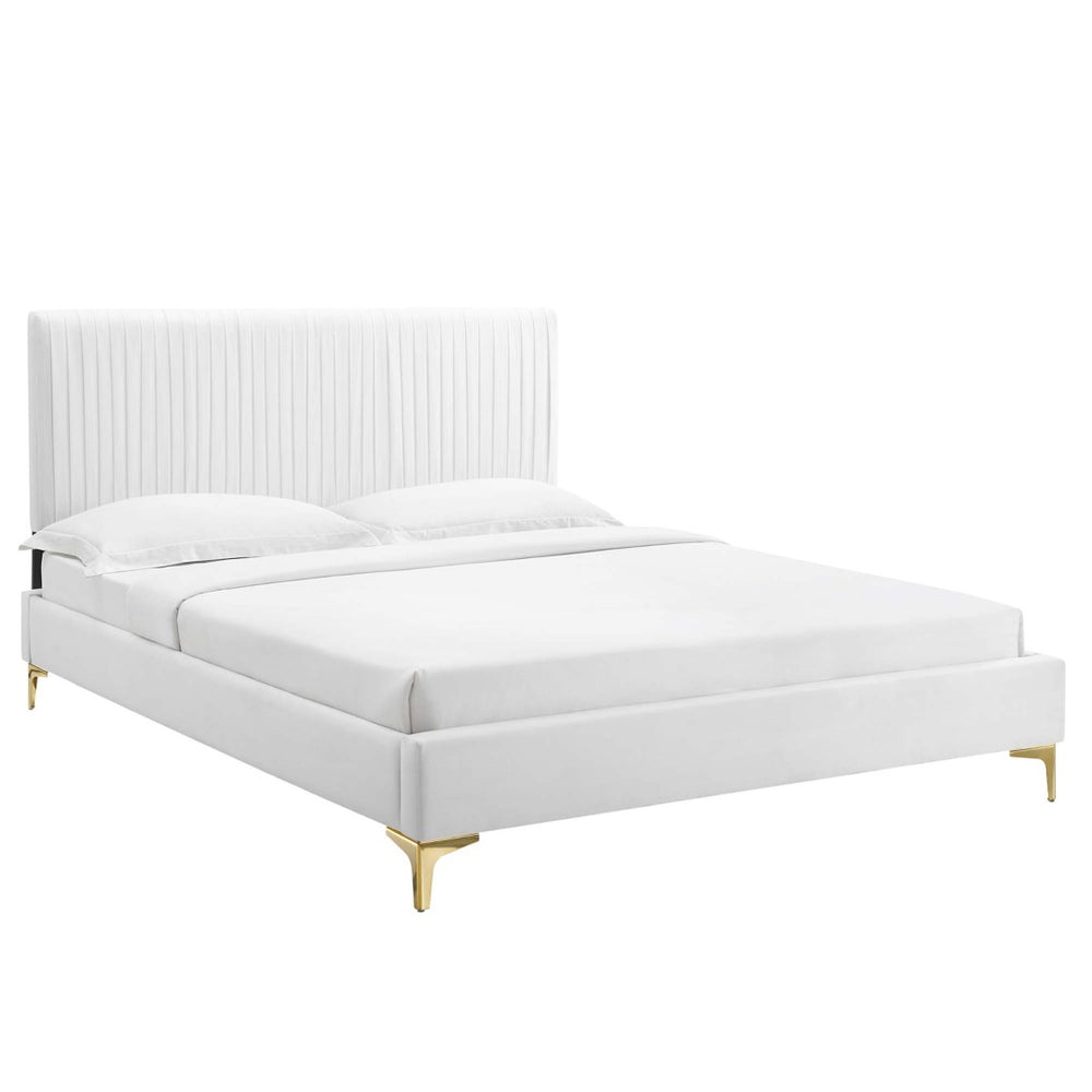 Modway Furniture Peyton Performance Velvet Queen Platform Bed - Luxurious Channel-Tufted Design with Sturdy Support MOD-6595-WHI