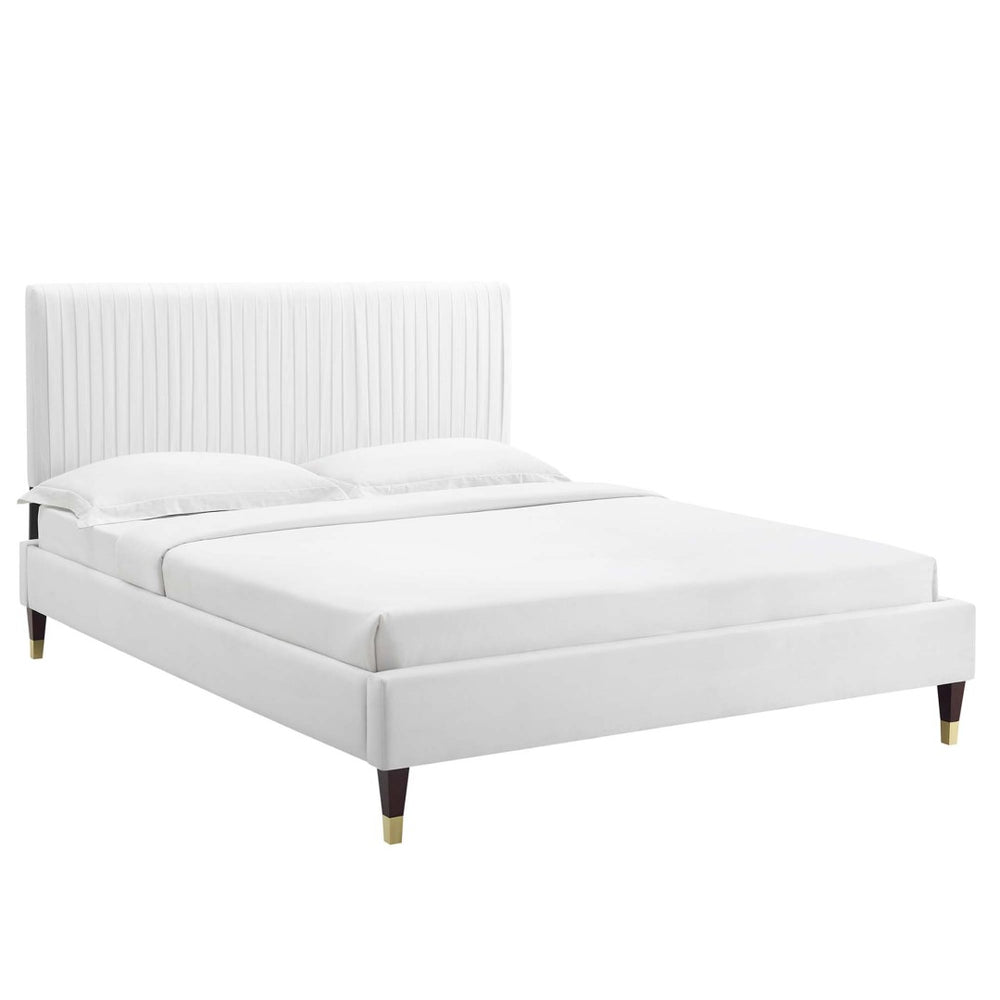 Modway Furniture Peyton Channel Tufted Performance Velvet Queen Platform Bed – Luxe Design, Sturdy & Stylish Comfort MOD-6596-WHI
