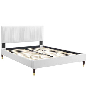 Modway Furniture Peyton Channel Tufted Performance Velvet Queen Platform Bed – Luxe Design, Sturdy & Stylish Comfort MOD-6596-WHI