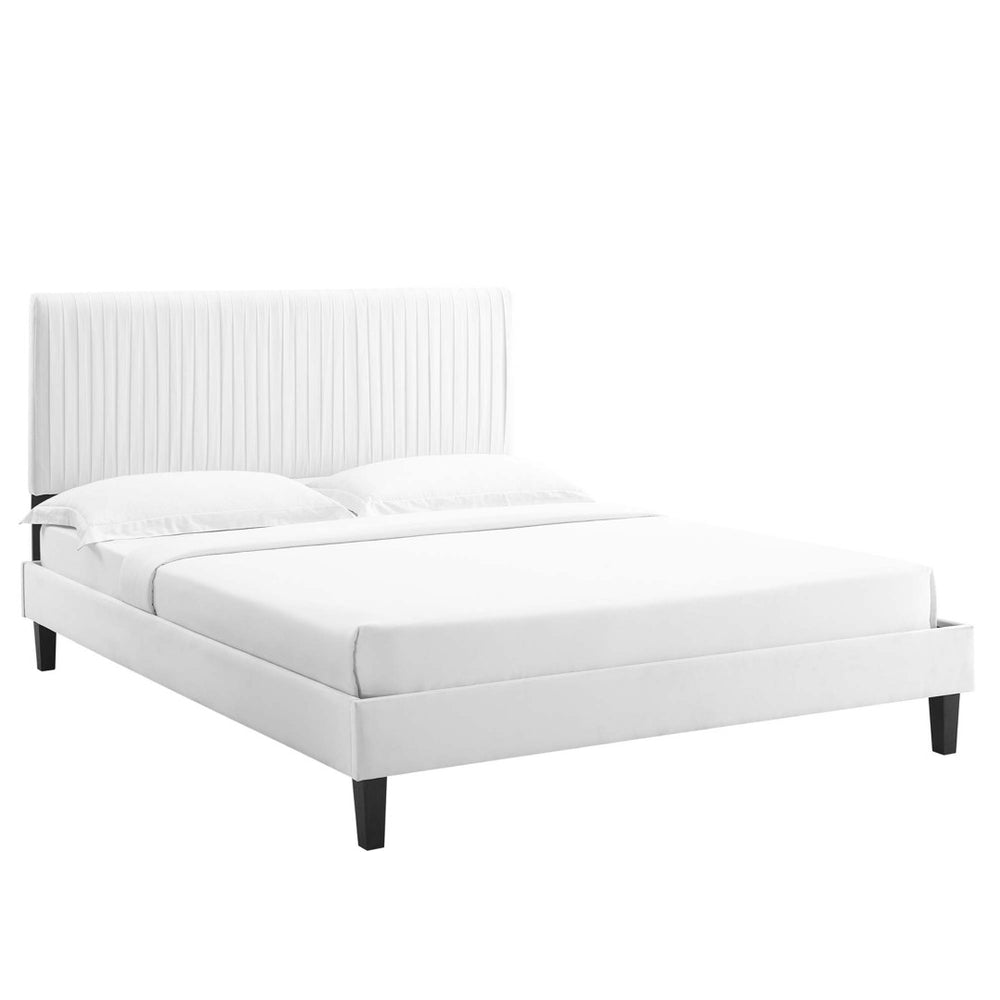 Modway Furniture Peyton Performance Velvet Queen Platform Bed - Luxe Channel-Tufted Headboard, Sturdy Support & Style MOD-6597-WHI
