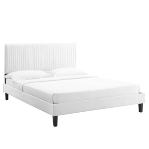 Modway Furniture Peyton Performance Velvet Queen Platform Bed - Luxe Channel-Tufted Headboard, Sturdy Support & Style MOD-6597-WHI