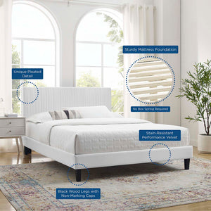 Modway Furniture Peyton Performance Velvet Queen Platform Bed - Luxe Channel-Tufted Headboard, Sturdy Support & Style MOD-6597-WHI