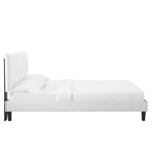 Modway Furniture Peyton Performance Velvet Queen Platform Bed - Luxe Channel-Tufted Headboard, Sturdy Support & Style MOD-6597-WHI