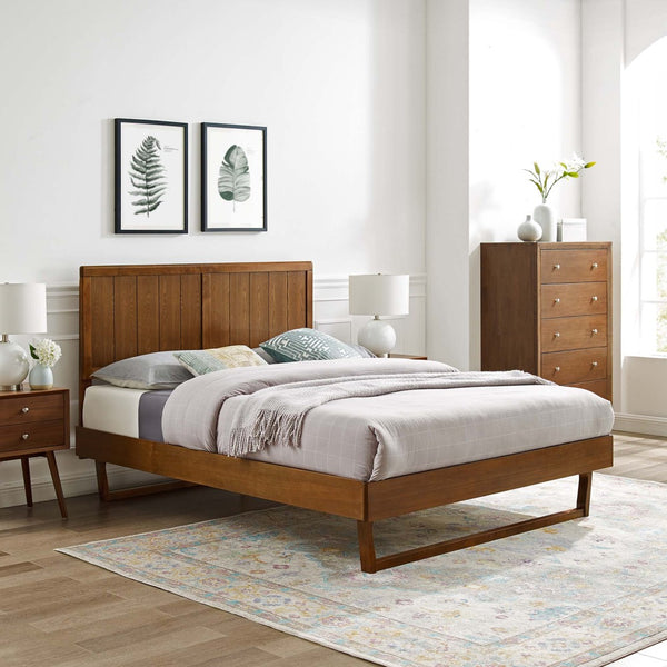 Modway Furniture Alana King Platform Bed - Mid-Century Modern Design with Angular Frame, Walnut Finish & Supportive Slats MOD-6617-WAL