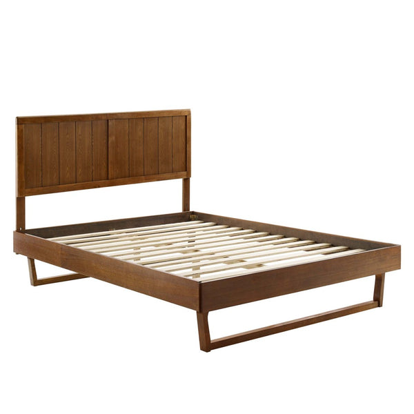 Modway Furniture Alana King Platform Bed - Mid-Century Modern Design with Angular Frame, Walnut Finish & Supportive Slats MOD-6617-WAL