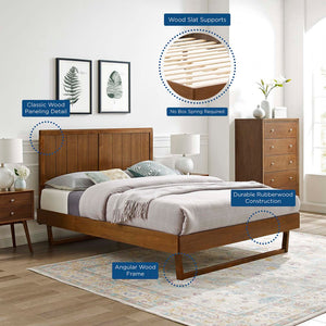 Modway Furniture Alana Twin Platform Bed - Mid-Century Modern Design with Sturdy Frame, Wood Slats & Angular Legs MOD-6618-WAL