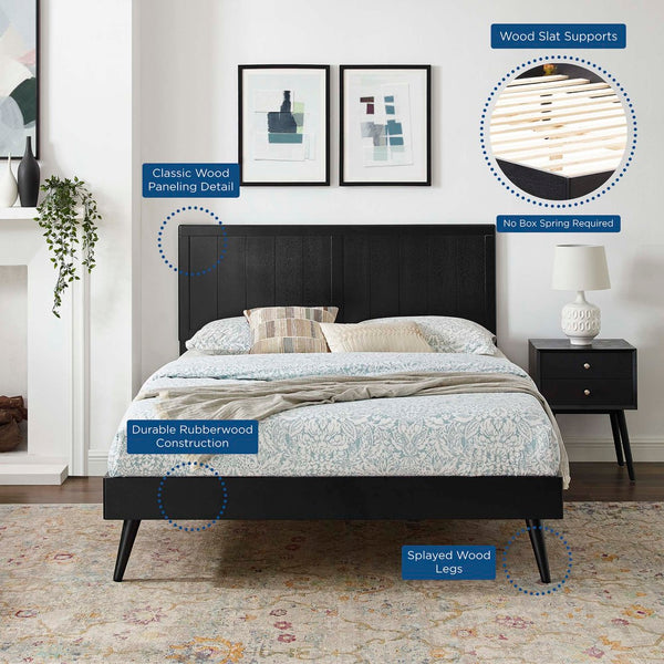 Modway Furniture Alana Wood Full Platform Bed - Mid-Century Modern Design with Durable Support and Easy Assembly Black MOD-6619-BLK