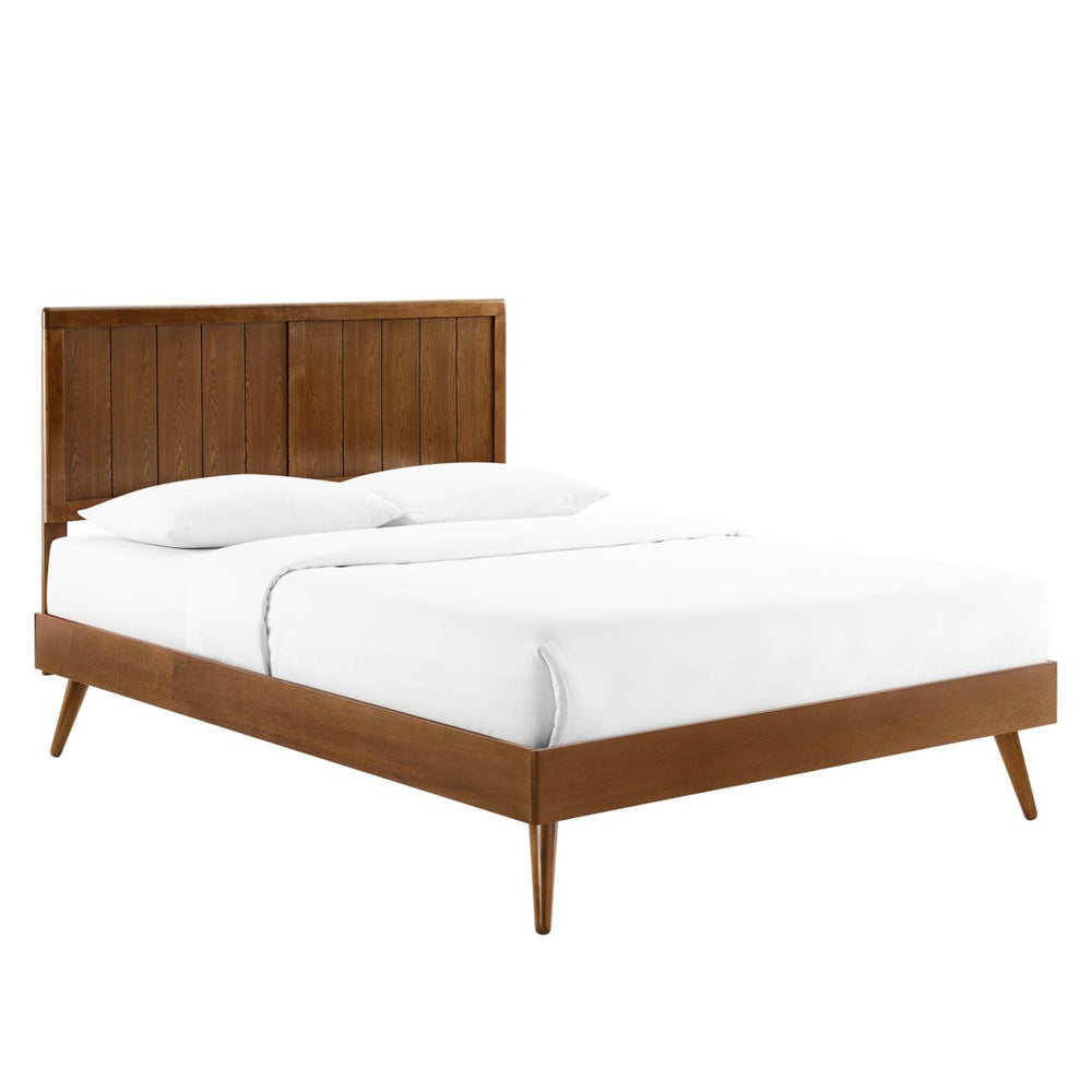 Modway Furniture Alana Wood Twin Platform Bed - Mid-Century Modern Design, Sturdy Slat Support & Stylish Splayed Legs MOD-6621-WAL