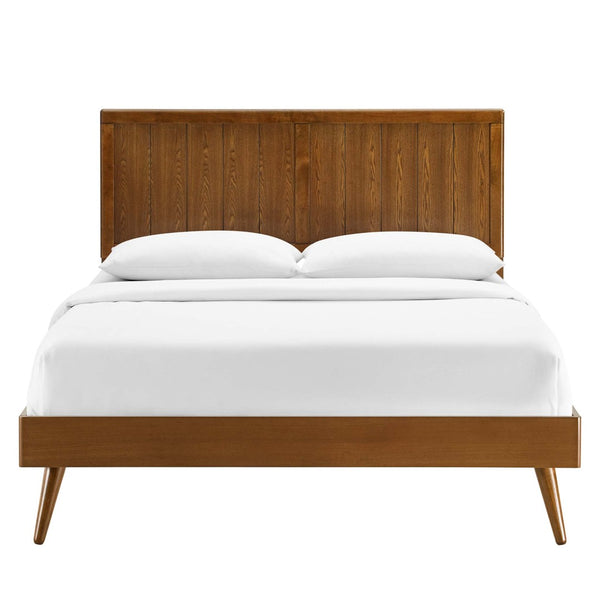Modway Furniture Alana Wood Twin Platform Bed - Mid-Century Modern Design, Sturdy Slat Support & Stylish Splayed Legs MOD-6621-WAL