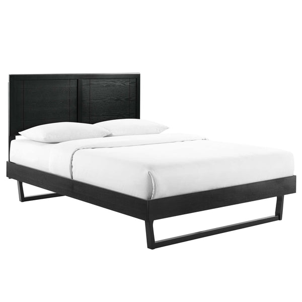 Modway Furniture Marlee Wood Full Platform Bed with Mid-Century Angular Frame for Stylish Bedroom Support and Comfort Black MOD-6625-BLK