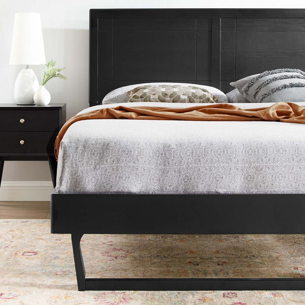 Modway Furniture Marlee Wood Full Platform Bed with Mid-Century Angular Frame for Stylish Bedroom Support and Comfort Black MOD-6625-BLK
