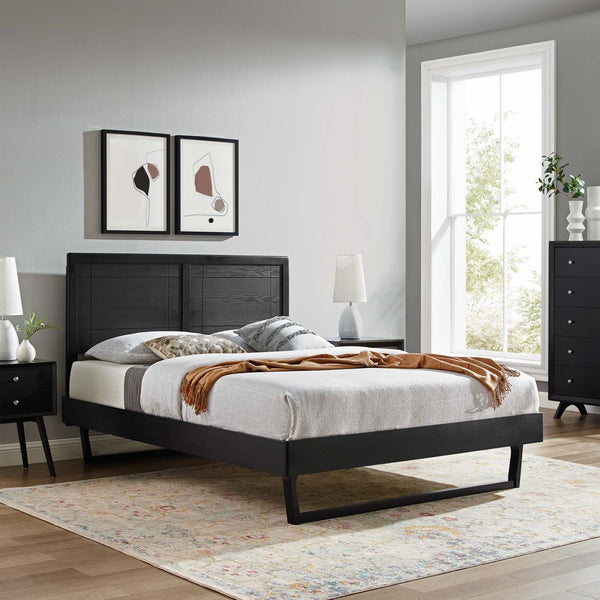Modway Furniture Marlee Wood Full Platform Bed with Mid-Century Angular Frame for Stylish Bedroom Support and Comfort Black MOD-6625-BLK