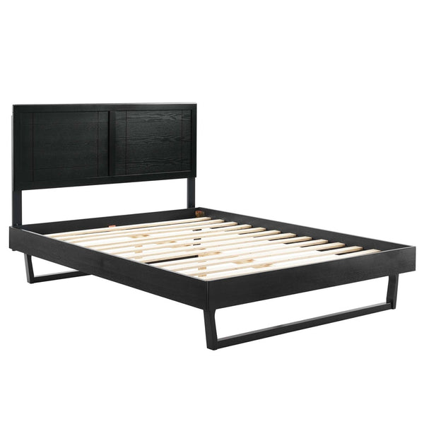 Modway Furniture Marlee Wood Full Platform Bed with Mid-Century Angular Frame for Stylish Bedroom Support and Comfort Black MOD-6625-BLK