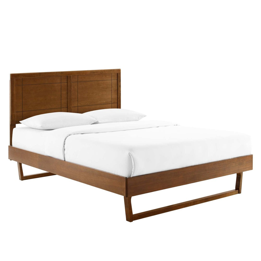 Modway Furniture Marlee Wood Twin Platform Bed - Mid-Century Modern Angular Frame with Support & Style - Walnut Finish MOD-6627-WAL
