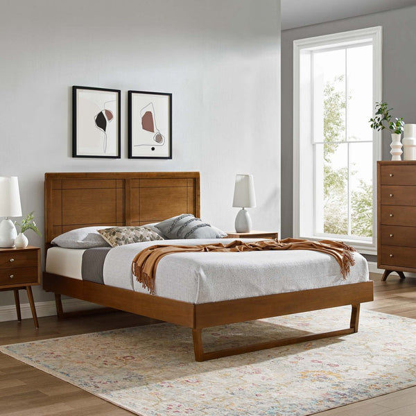 Modway Furniture Marlee Wood Twin Platform Bed - Mid-Century Modern Angular Frame with Support & Style - Walnut Finish MOD-6627-WAL