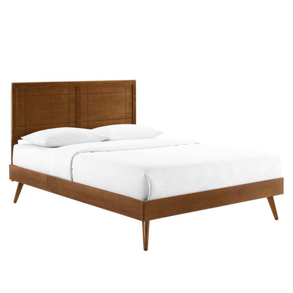 Modway Furniture Marlee Wood Full Platform Bed with Mid-Century Design and Sturdy Support for Modern Bedrooms Walnut MOD-6628-WAL