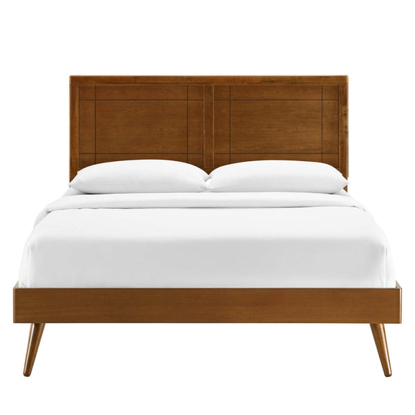 Modway Furniture Marlee Wood Twin Platform Bed - Mid-Century Modern Design with Splayed Legs for Stylish Sleep Comfort MOD-6630-WAL