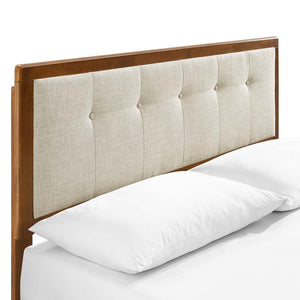 Modway Furniture Willow Full Platform Bed with Tufted Headboard - Mid-Century Modern Design, Durable Wood Frame Walnut Beige MOD-6634-WAL-BEI