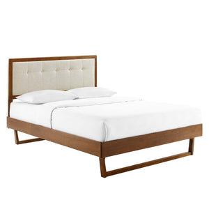Modway Furniture Willow Wood King Platform Bed - Mid-Century Modern Design with Tufted Headboard & Solid Support Walnut Beige MOD-6635-WAL-BEI