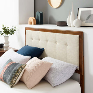 Modway Furniture Willow Wood King Platform Bed - Mid-Century Modern Design with Tufted Headboard & Solid Support Walnut Beige MOD-6635-WAL-BEI