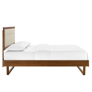 Modway Furniture Willow Wood King Platform Bed - Mid-Century Modern Design with Tufted Headboard & Solid Support Walnut Beige MOD-6635-WAL-BEI