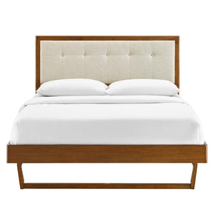 Modway Furniture Willow Wood King Platform Bed - Mid-Century Modern Design with Tufted Headboard & Solid Support Walnut Beige MOD-6635-WAL-BEI