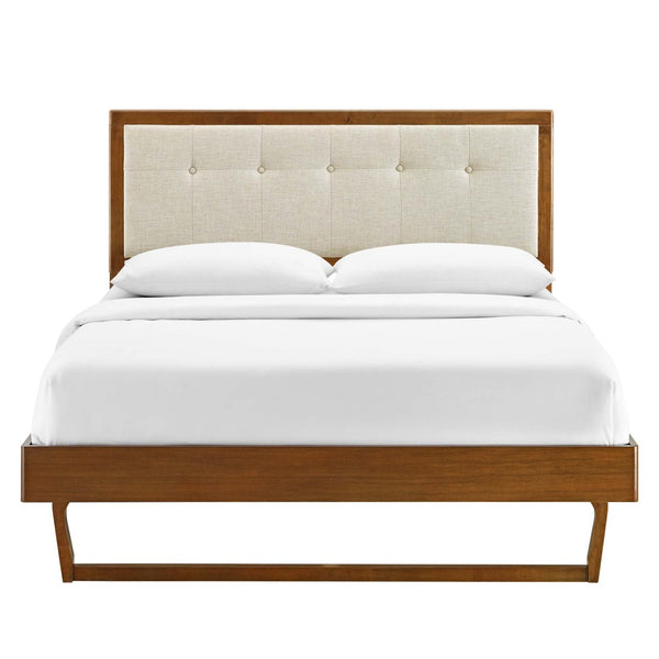 Modway Furniture Willow Wood King Platform Bed - Mid-Century Modern Design with Tufted Headboard & Solid Support Walnut Beige MOD-6635-WAL-BEI