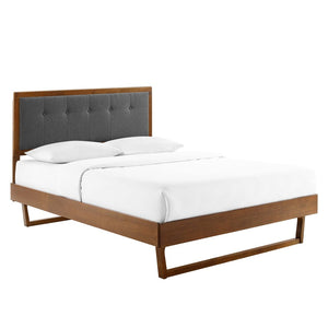 Modway Furniture Willow Wood King Platform Bed - Mid-Century Modern Design with Tufted Headboard & Solid Support Walnut Charcoal MOD-6635-WAL-CHA