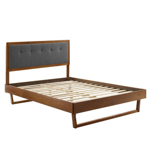Modway Furniture Willow Wood King Platform Bed - Mid-Century Modern Design with Tufted Headboard & Solid Support Walnut Charcoal MOD-6635-WAL-CHA