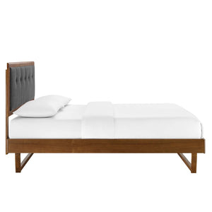 Modway Furniture Willow Wood King Platform Bed - Mid-Century Modern Design with Tufted Headboard & Solid Support Walnut Charcoal MOD-6635-WAL-CHA