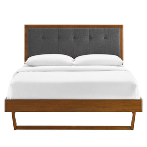 Modway Furniture Willow Wood King Platform Bed - Mid-Century Modern Design with Tufted Headboard & Solid Support Walnut Charcoal MOD-6635-WAL-CHA