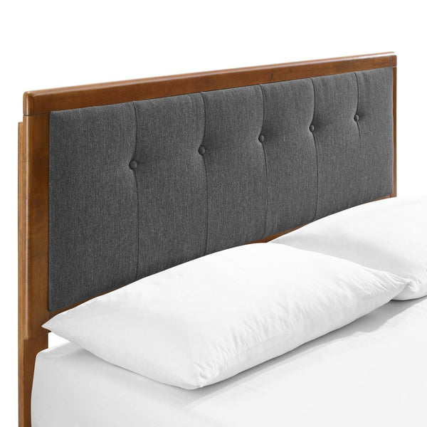 Modway Furniture Willow Wood King Platform Bed - Mid-Century Modern Design with Tufted Headboard & Solid Support Walnut Charcoal MOD-6635-WAL-CHA