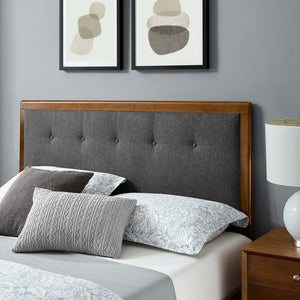 Modway Furniture Willow Wood Full Platform Bed with Button-Tufted Headboard and Splayed Rubberwood Legs for Stability Walnut Charcoal MOD-6637-WAL-CHA