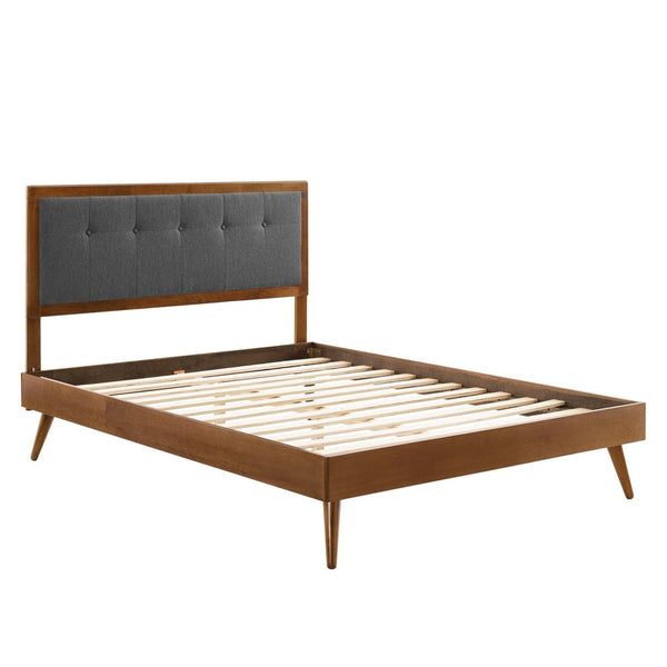 Modway Furniture Willow Wood Full Platform Bed with Button-Tufted Headboard and Splayed Rubberwood Legs for Stability Walnut Charcoal MOD-6637-WAL-CHA