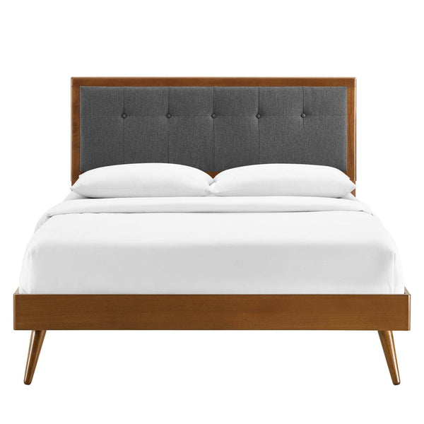 Modway Furniture Willow Wood Full Platform Bed with Button-Tufted Headboard and Splayed Rubberwood Legs for Stability Walnut Charcoal MOD-6637-WAL-CHA