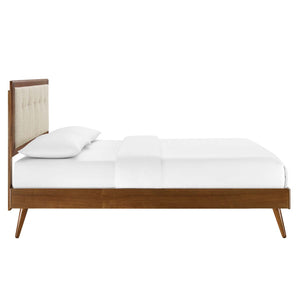 Modway Furniture Willow King Platform Bed - Mid-Century Modern Design with Button-Tufted Headboard & Splayed Legs Walnut Beige MOD-6638-WAL-BEI