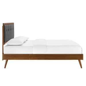 Modway Furniture Willow King Platform Bed - Mid-Century Modern Design with Button-Tufted Headboard & Splayed Legs Walnut Charcoal MOD-6638-WAL-CHA