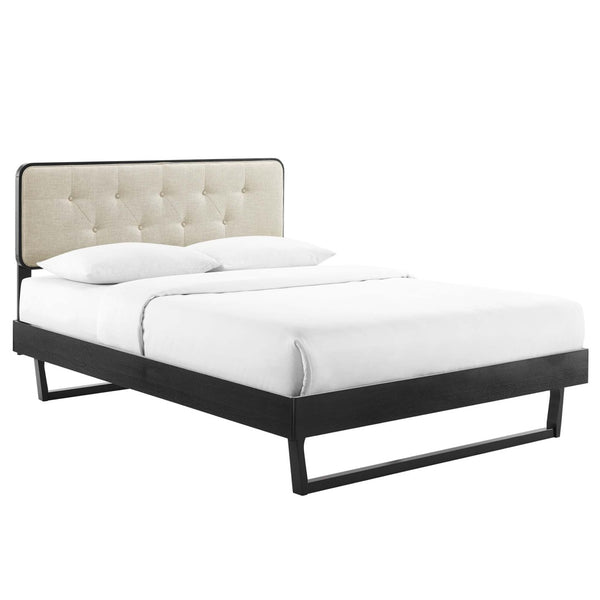 Modway Furniture Bridgette Full Platform Bed With Tufted Upholstered Headboard and Durable Angular Wood Frame Design Black Beige MOD-6643-BLK-BEI