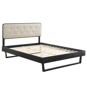 Modway Furniture Bridgette Full Platform Bed With Tufted Upholstered Headboard and Durable Angular Wood Frame Design Black Beige MOD-6643-BLK-BEI