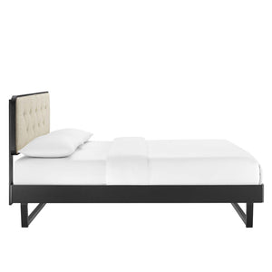 Modway Furniture Bridgette Full Platform Bed With Tufted Upholstered Headboard and Durable Angular Wood Frame Design Black Beige MOD-6643-BLK-BEI