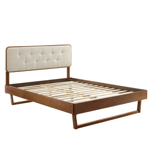 Modway Furniture Bridgette Full Platform Bed With Tufted Upholstered Headboard and Durable Angular Wood Frame Design Walnut Beige MOD-6643-WAL-BEI