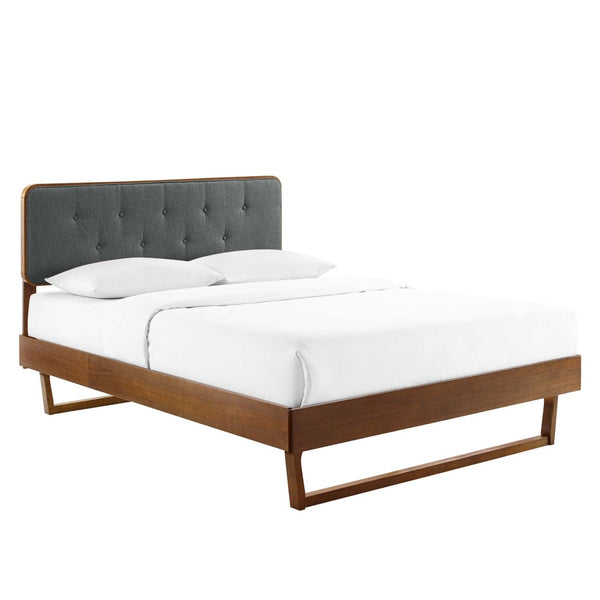 Modway Furniture Bridgette Full Platform Bed With Tufted Upholstered Headboard and Durable Angular Wood Frame Design Walnut Charcoal MOD-6643-WAL-CHA