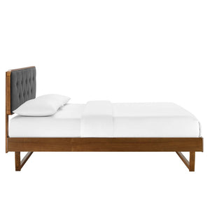 Modway Furniture Bridgette Full Platform Bed With Tufted Upholstered Headboard and Durable Angular Wood Frame Design Walnut Charcoal MOD-6643-WAL-CHA