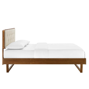 Modway Furniture Bridgette Wood King Platform Bed - Mid-Century Modern Design with Tufted Headboard and Supportive Frame Walnut Beige MOD-6644-WAL-BEI