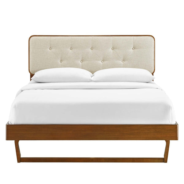Modway Furniture Bridgette Wood King Platform Bed - Mid-Century Modern Design with Tufted Headboard and Supportive Frame Walnut Beige MOD-6644-WAL-BEI