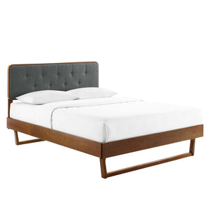 Modway Furniture Bridgette Wood King Platform Bed - Mid-Century Modern Design with Tufted Headboard and Supportive Frame Walnut Charcoal MOD-6644-WAL-CHA