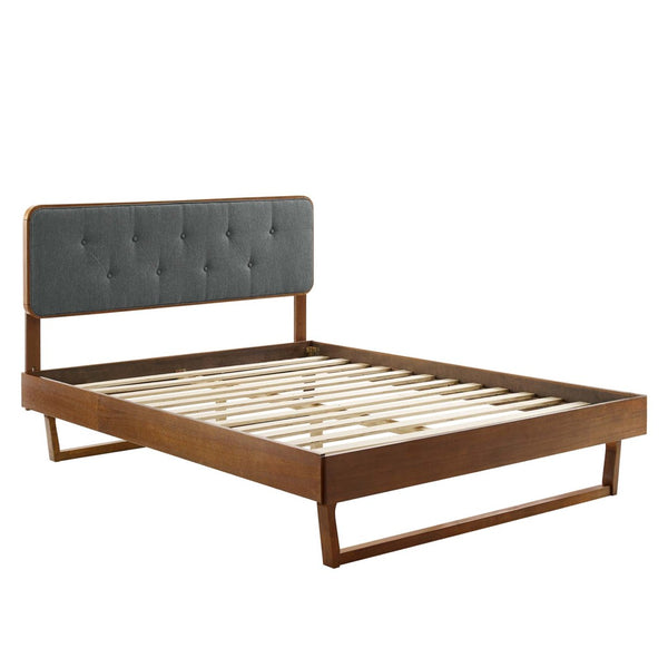 Modway Furniture Bridgette Wood King Platform Bed - Mid-Century Modern Design with Tufted Headboard and Supportive Frame Walnut Charcoal MOD-6644-WAL-CHA